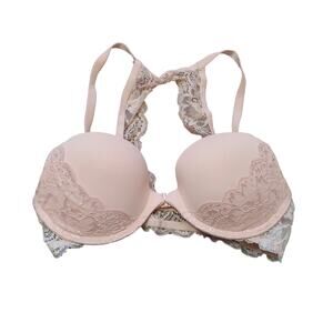 Light Pink Bra Size 34B Blush Front Clip Lace Padded Cup Feminine Chic Girl